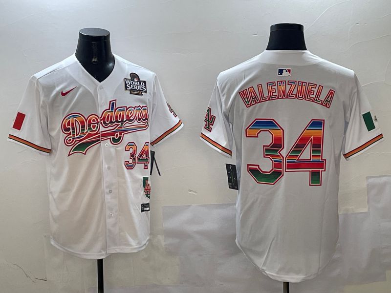 Men Los Angeles Dodgers 34 Valenzuela White Fashion Game 2025 Nike MLB Jersey style 3123